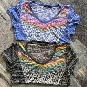 Two Prana V-Neck T-shirts Women's Size Large (1 grey multi and 1 blue multi)
